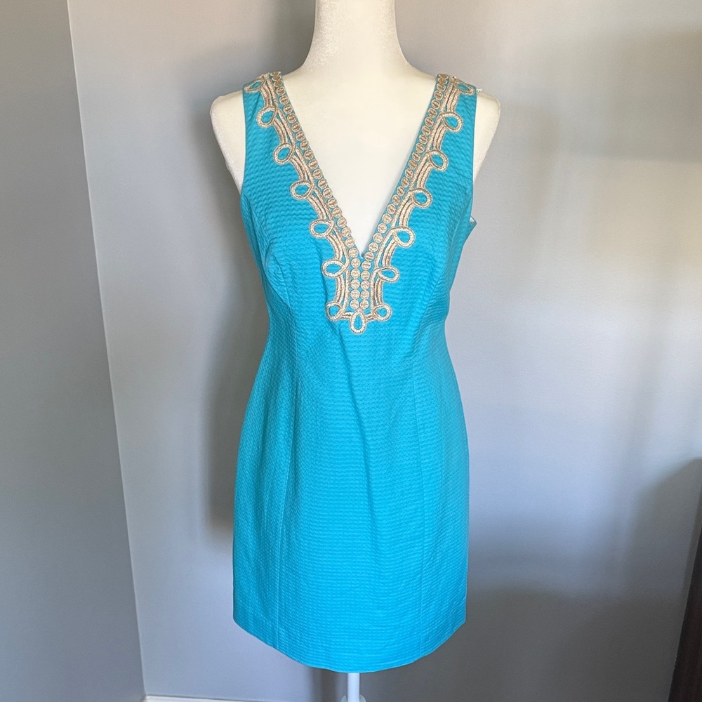 Lilly Pulitzer Aqua Dress with Metallic Embroidery- never worn with tags